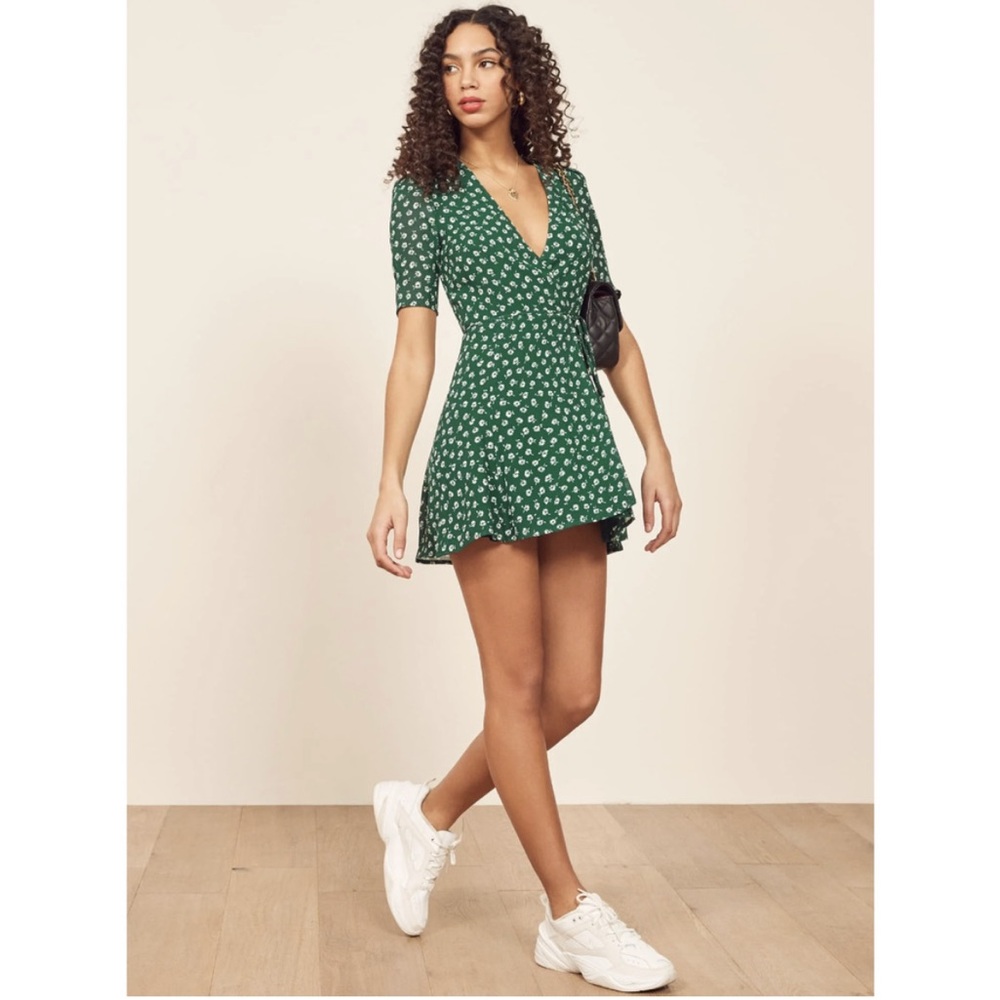Reformation Size L Green Mini Wrap Dress